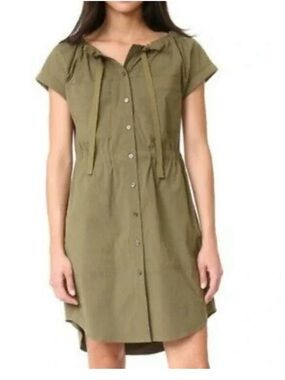 Theory Cotton Green Laela Off the Shoulder Shirtdress